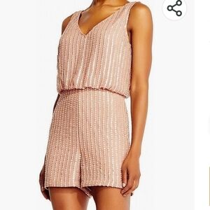 Adriana Papell sequined women romper 2 Rose gold event formal holidays romantic